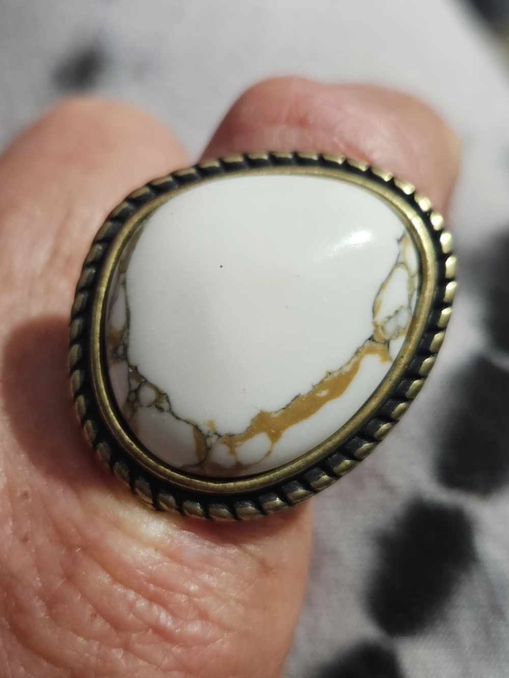 Faux WILD HORSE JASPER Adjustable Stretch Brass Ring-Size 7/8-New